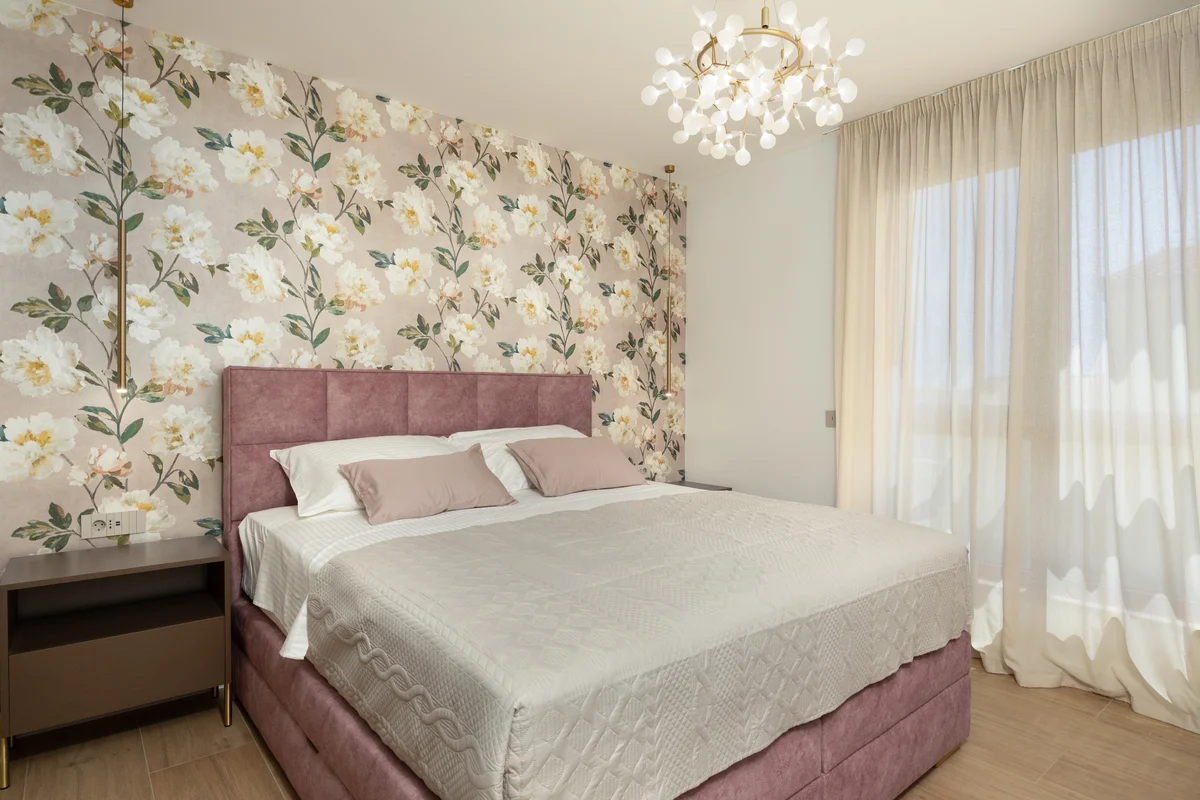 a bed with a white sheet